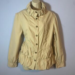 Live a Little LAL Tan Ruffle bubble light windbreaker Jacket funnel neck size XL
